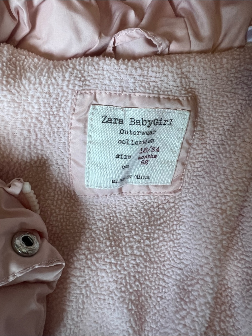 Zara BabyGirl Pale Pink Hooded Puffer Jacket - Picture 2 of 4